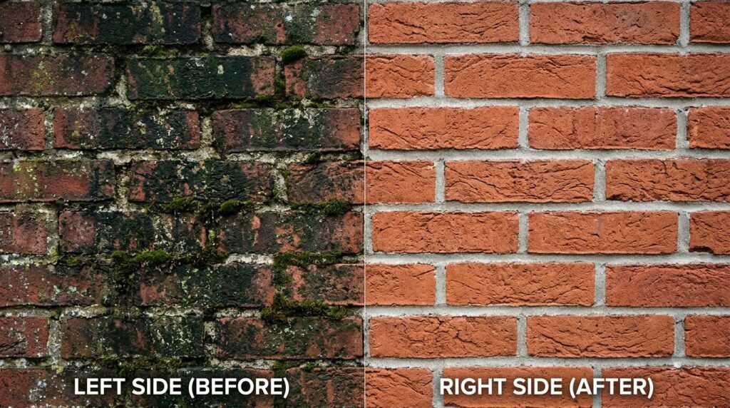 Close-up detail shot of a residential brick facade before an