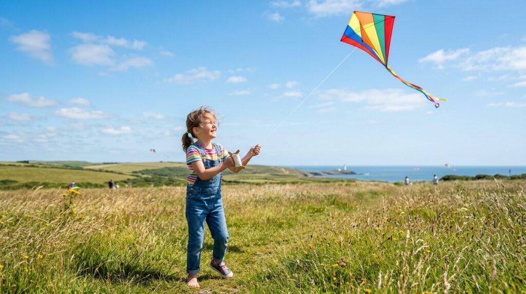 Photorealistic 16:9 stock photo of a happy child successfull