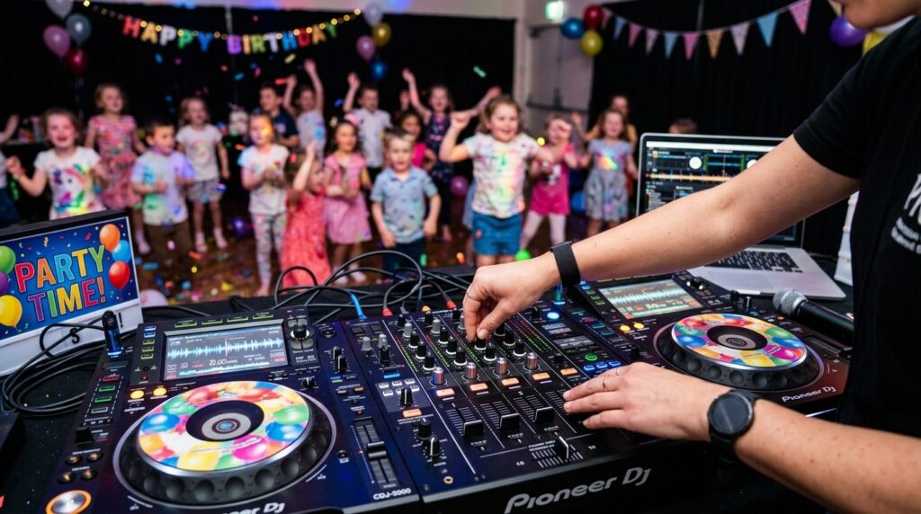 Close-up of a professional female DJs hands adjusting mixin