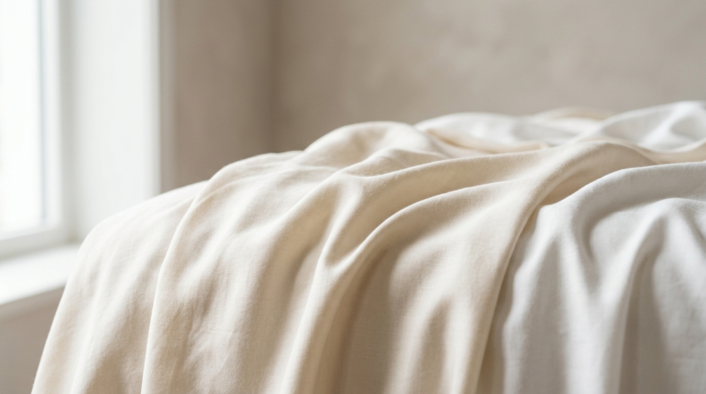 Close-up detail shot of high-quality bamboo bedding fabric t