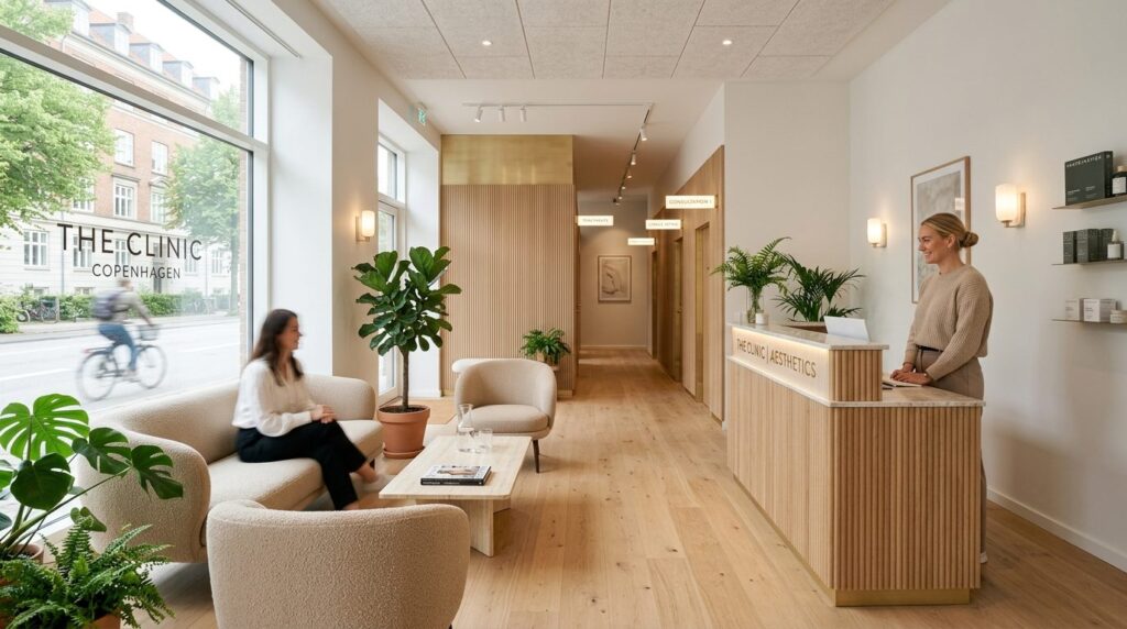 Wide-angle shot of a modern, luxury beauty and aesthetic cli